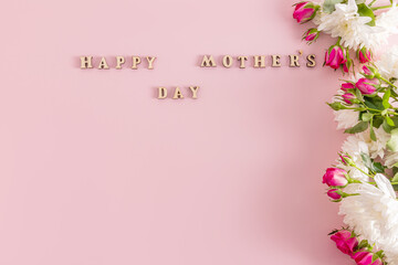 Beautiful festive background for International Women's Day with delicate white and pink roses and a...