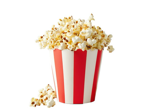 High-Quality Image of Popcorn Bursting from a Striped Cup