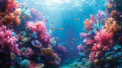 Foto op Plexiglas In a coral reef vibrant fish dart among colorful coral formations © fangphotolia