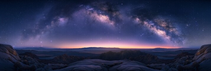 A star-studded sky illuminates the sprawling desert landscape below