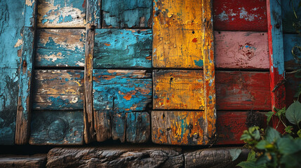 A rustic and vintage wood panel background. The wood appears to be old and weathered, with a mix of colors and textures