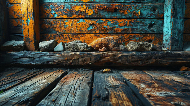 A rustic and vintage wood panel background. The wood appears to be old and weathered, with a mix of colors and textures