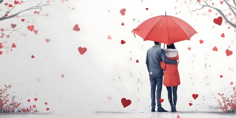 Loving Couple Sharing Shelter and Affection Under Umbrella in Romantic Rainstorm