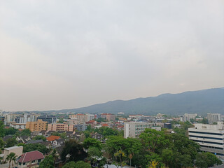 Landscape of the mountains with the city, Chiang Mai, Thailand, pm 2.5, smog, pollution 