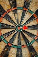 Fototapeta premium Achieving business goals red dart hitting bullseye on dartboard symbolizes success and opportunity