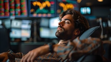 Trader's Tranquility: Serenity Amidst the Stock Tickers. Concept Stock Market, Tranquility, Trading Strategies, Financial Wellness, Peace and Balance - obrazy, fototapety, plakaty