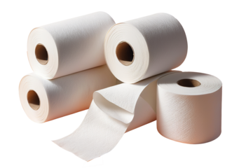 High-Quality Image of White Paper Towel Rolls on a White Background