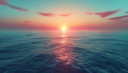 Capture the mesmerizing beauty of a serene ocean sunset with aerial view subtle gradients in a digital rendering technique