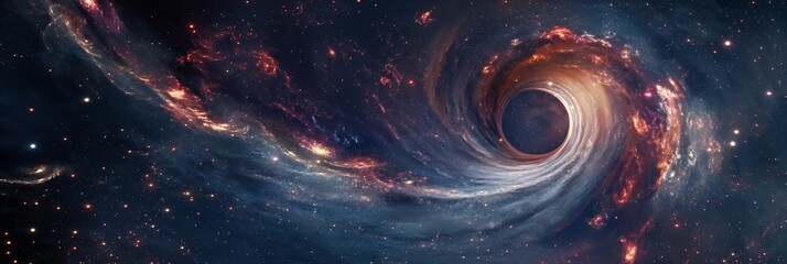 A stunning depiction of a vibrant galaxy with a black hole at its center, illustrating the mysteries of space - obrazy, fototapety, plakaty