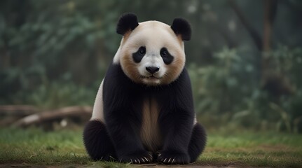 Fototapeta premium Giant panda bear eating bamboo generated ai