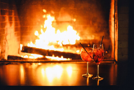 Apperol spritz cocktail in misted glass, selective focus