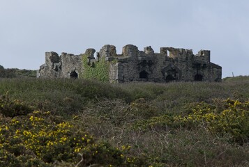 Obraz premium Crozon, France - Apr 5, 2024: Aber Fortress in Finistere, Brittany. It's located between the hamlets of Treberon. Cloudy spring day. Selective focus.