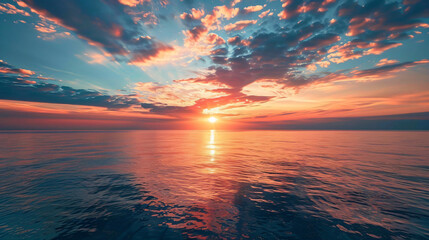 Sunset sky over the calm surface of the sea.