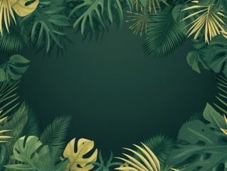 Fototapeta na wymiar Tropical plants frame background with olive blank space for text on olive background, top view. Flat lay style. ,copy Space flat design vector illustration
