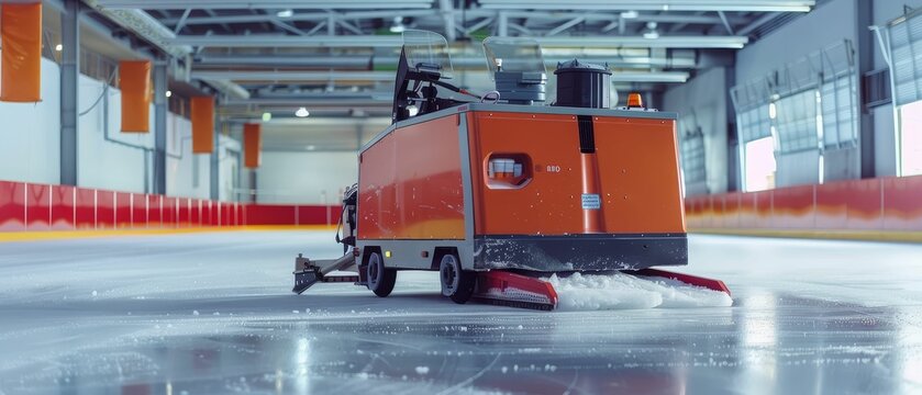 Ice cleaning machine at a skating rink, smooth, preparation, zamboni