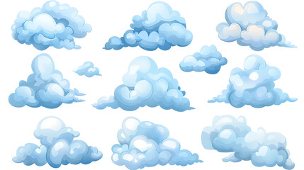 Blue Cartoonish Clouds Collection for Playful Designs, isolated on transparent background, Generative AI