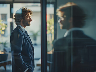 Businessman Reflecting on Career and Personal Growth in Modern Office Setting