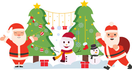 Santa Claus and Snowman with Tree Christmas Decoration