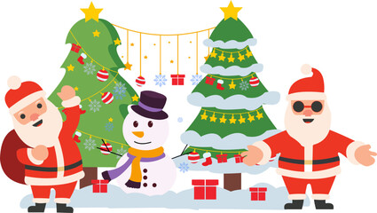 Santa Claus and Snowman with Tree Christmas Decoration