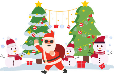 Santa Claus and Snowman with Tree Christmas Decoration