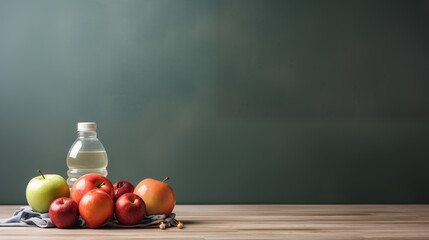 fruits and water bottle on an isolated background