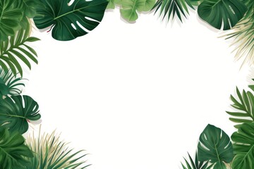 Fototapeta na wymiar Tropical plants frame background with silver blank space for text on silver background, top view. Flat lay style. ,copy Space flat design vector illustration