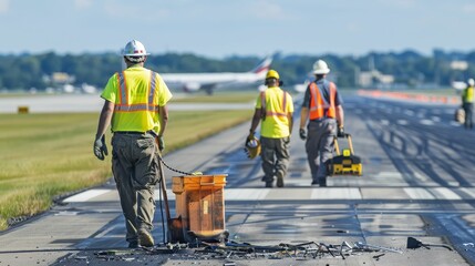Airport runway debris clearing team, safety, precision, clear path