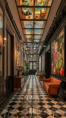 Fototapeta na wymiar Art gallery within a historic hotel, culture, curated elegance