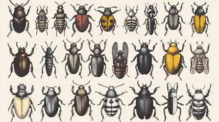 big set of insects bugs beetles and bees fleas , generative ai