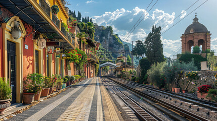 Taormina Italy  Taormina Giardini Naxos railway station - obrazy, fototapety, plakaty
