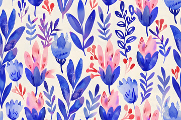 Watercolor hand drawn pattern of fantasy vintage  blue lavender isolated on white background