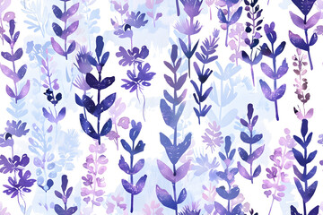 Obraz premium Watercolor hand drawn pattern of fantasy vintage blue lavender isolated on white background