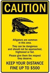 Beware of alligator sign keep your distance