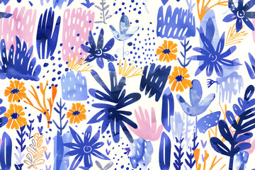 Watercolor hand drawn pattern of fantasy vintage  blue lavender isolated on white background