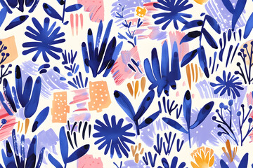 Watercolor hand drawn pattern of fantasy vintage  blue lavender isolated on white background
