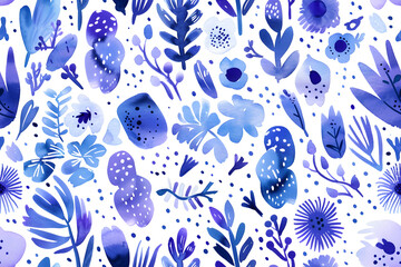 Watercolor hand drawn pattern of fantasy vintage  blue lavender isolated on white background