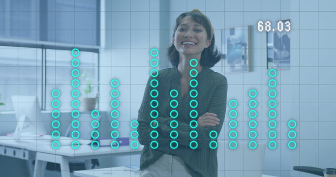 Image of data processing over biracial businesswoman at office