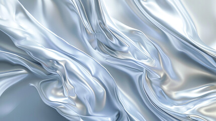 Obraz premium A silver fabric with a shiny texture. The fabric is draped over a surface, creating a sense of movement and fluidity. The image evokes a feeling of luxury and elegance.