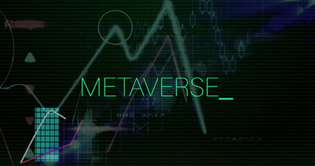 Image of metaverse text, statistics and data processing