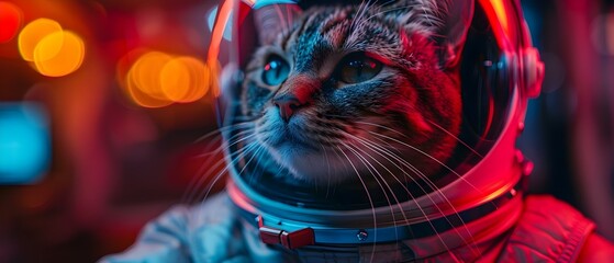 Space Explorer Feline: Cosmic Whiskers. Concept Feline Fashions, Space Travel, Cosmic Adventure, Intergalactic Cats, Celestial Paws