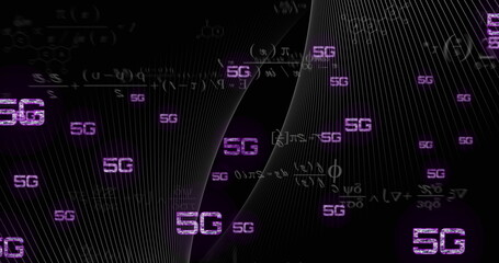 Image of 5g text and data processing on dark background