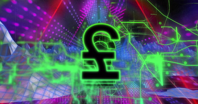 Image of pound sign over connections and neon background - Powered by Adobe