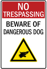 Beware of dog warning sign dangerous dog