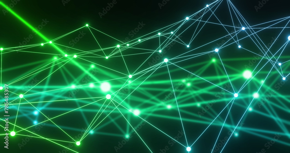 Wall mural image of network of connections with glowing nodes over black background