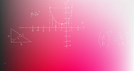 Image of mathematical data processing on pink background