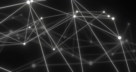 Image of network of connections with glowing nodes over black background