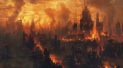 The destroyed city digital painting. ..