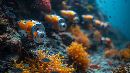 Fototapeta na wymiar underwater robots exploring and monitoring ocean ecosystems