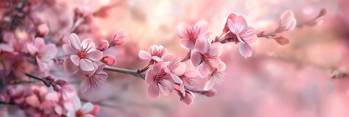 Fototapeta premium Beautiful cherry blossoms, also known as sakura, basking in the warm, radiant sunlight, evoking a sense of renewal and the beauty of spring