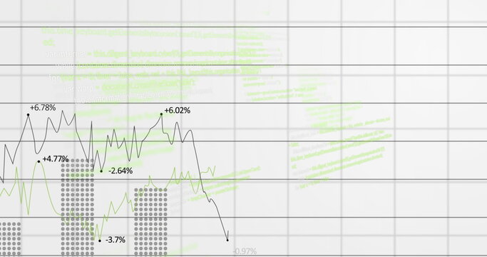 Image of statistical data processing over grid network against white background - Powered by Adobe